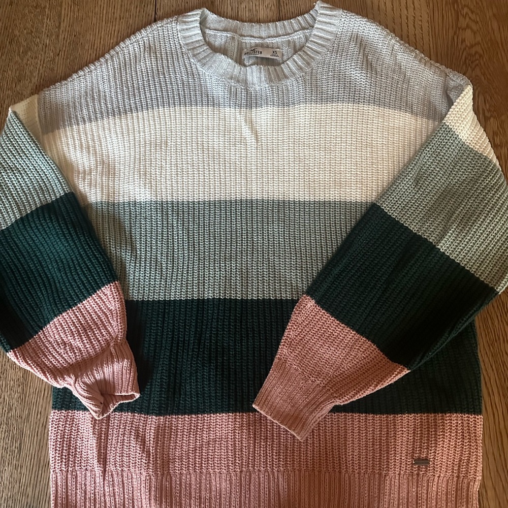 Hollister Women’s Striped Crewneck Sweater - Pink, Green, Cream